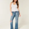 Bootcut-Jeans mit niedriger Leibhöhe, Rissen und mittlerer Waschung