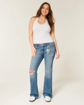 Bootcut-Jeans mit niedriger Leibhöhe, Rissen und mittlerer Waschung