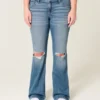 Bootcut-Jeans mit niedriger Leibhöhe, Rissen und mittlerer Waschung
