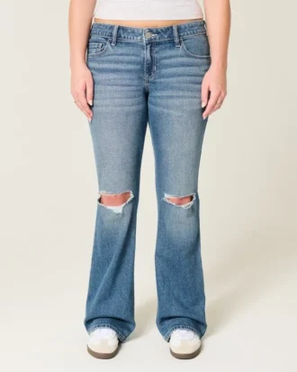 Bootcut-Jeans mit niedriger Leibhöhe, Rissen und mittlerer Waschung