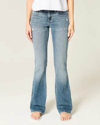 Bootcut-Jeans mit niedriger Leibhöhe und mittlerer Waschung im Used-Look