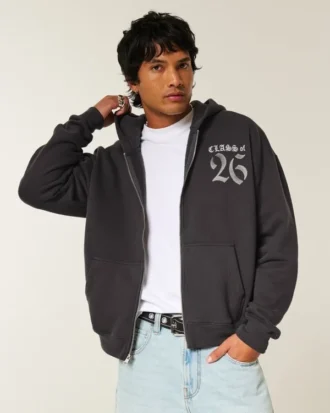 Boxy Class of 26 Grafik-Kapuzenjacke mit Reißverschluss