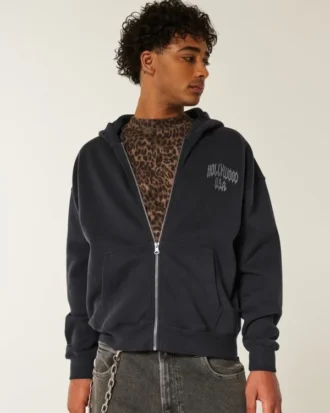 Boxy Hollywood Grafik-Kapuzenjacke mit Reißverschluss Boxy Hollywood Grafik-Kapuzenjacke mit Reißverschluss