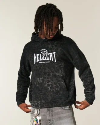 Boxy Leopard Print Dodge Hellcat Graphic Hoodie