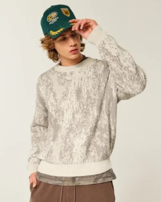 Boxy Pattern Crew Sweater