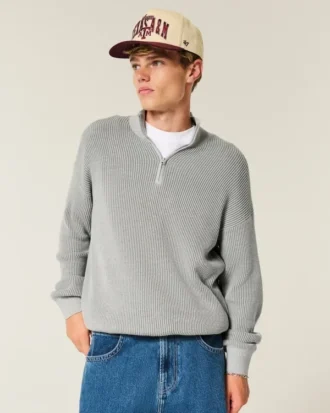 Boxy-Pullover mit Viertelreißverschluss