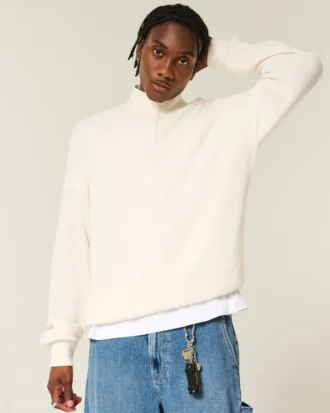 Boxy-Pullover mit Viertelreißverschluss