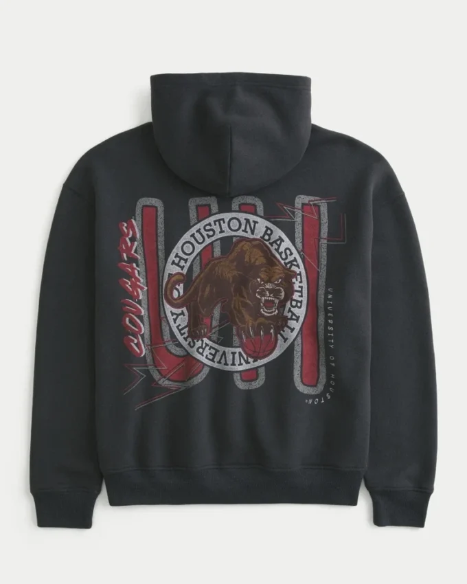 Boxy University of Houston Cougars Basketball Graphic Hoodie Boxy University of Houston Cougars Basketball Graphic Hoodie