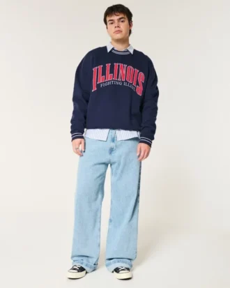 Boxy University of Illinois Fighting Illini Graphic Crew Sweatshirt