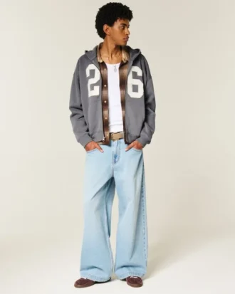 Boxy Zip-Up Number Graphic Hoodie