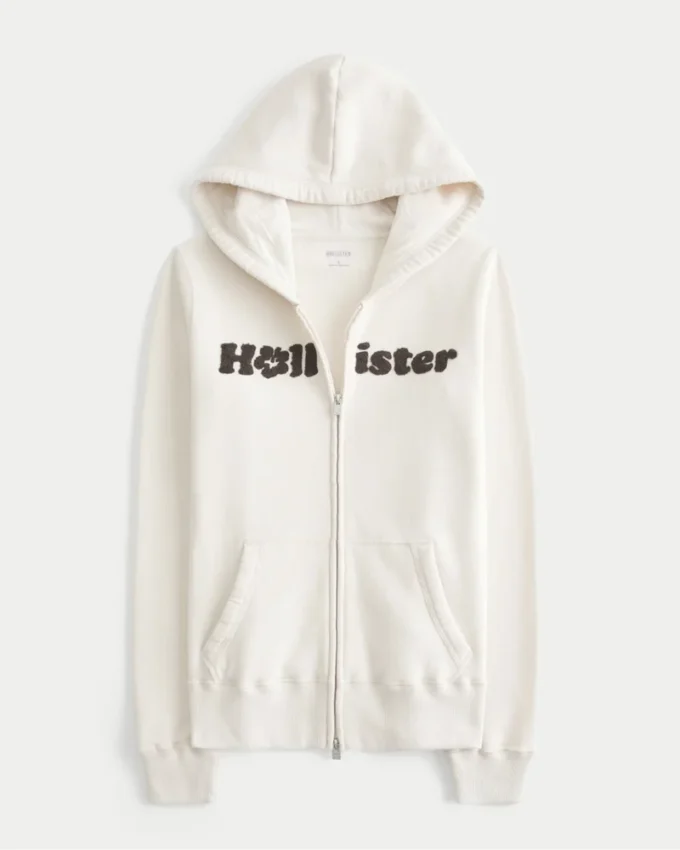 Chenille-Logo-Grafik-Hoodie mit Reißverschluss Chenille-Logo-Grafik-Hoodie mit Reißverschluss