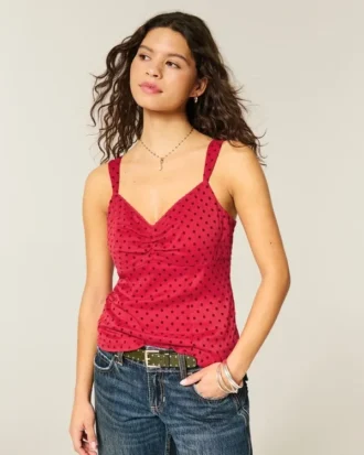 Chiffon-Tanktop mit Spitzenbesatz