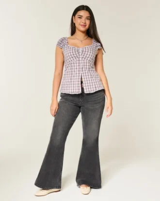 Curvy High-Rise Washed Black Flare Jeans