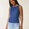 Denim-Top mit offenem Rücken