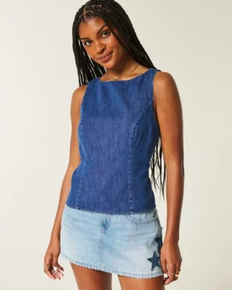 Denim-Top mit offenem Rücken