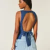 Denim-Top mit offenem Rücken