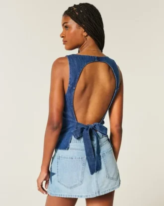 Denim-Top mit offenem Rücken