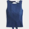 Denim-Top mit offenem Rücken