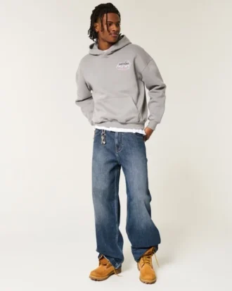Dunkel gewaschene Jeans mit Logo-Stickerei Super Baggy Jeans