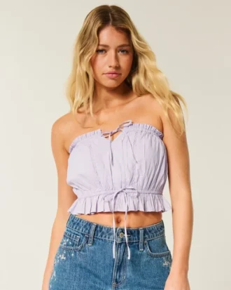 Easy Crop Trägerloses Tube-Top mit Spitzeneinsatz