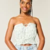 Easy Crop Trägerloses Tube-Top mit Spitzeneinsatz Easy Crop Trägerloses Tube-Top mit Spitzeneinsatz