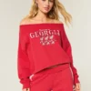 Easy Double Off-the-Shoulder Sweatshirt mit Grafik der University of Georgia