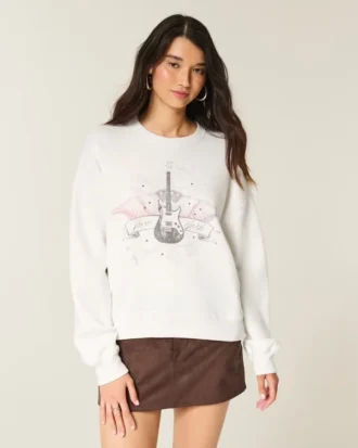Easy New York Sweatshirt mit Gitarrenprint und Nieten