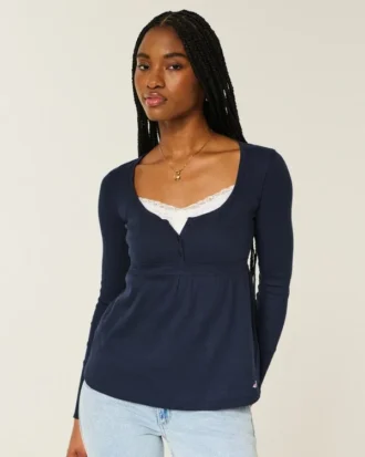 Einfach zu bindendes Henley-Babydoll-Oberteil