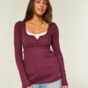 Einfach zu bindendes Henley-Babydoll-Oberteil Einfach zu bindendes Henley-Babydoll-Oberteil