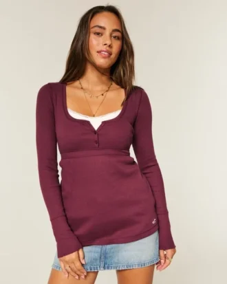 Einfach zu bindendes Henley-Babydoll-Oberteil
