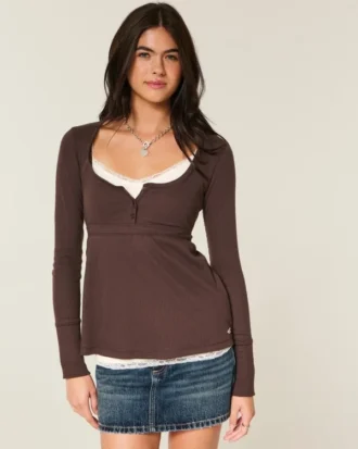 Einfach zu bindendes Henley-Babydoll-Oberteil