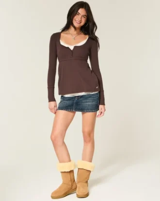 Einfach zu bindendes Henley-Babydoll-Oberteil