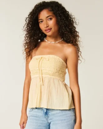Einfaches trägerloses Babydoll-Oberteil aus Häkelstoff