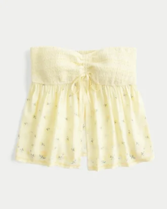 Einfaches trägerloses Babydoll-Oberteil mit gesmoktem Brustbereich