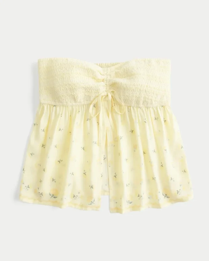 Einfaches trägerloses Babydoll-Oberteil mit gesmoktem Brustbereich Einfaches trägerloses Babydoll-Oberteil mit gesmoktem Brustbereich