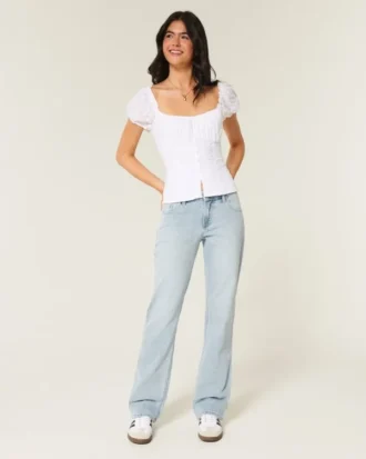 Entspannte Straight-Jeans mit niedriger Leibhöhe und heller Waschung