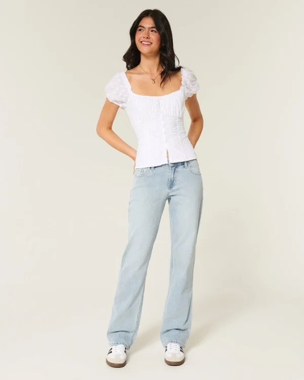 Entspannte Straight-Jeans mit niedriger Leibhöhe und heller Waschung Entspannte Straight-Jeans mit niedriger Leibhöhe und heller Waschung