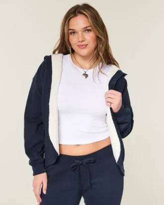 Faux Fur-Lined No-Close Fleece Cardigan