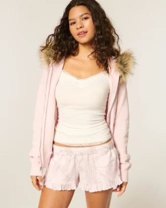 Flanell-Shorts mit Rüschen