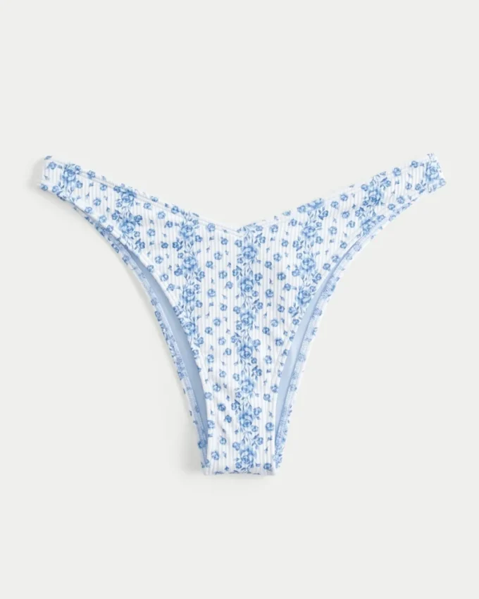 Geripptes Bikini-Höschen mit hohem Beinausschnitt und V-förmiger Taille