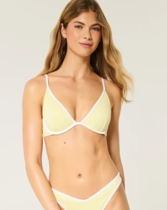 Geripptes Bikini-Oberteil mit Bügeln und tiefem Ausschnitt