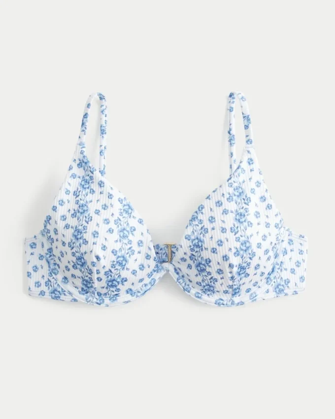 Geripptes Bikini-Oberteil mit Bügeln und tiefem Ausschnitt Geripptes Bikini-Oberteil mit Bügeln und tiefem Ausschnitt