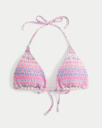 Gesmoktes Neckholder-Triangel-Bikini-Oberteil