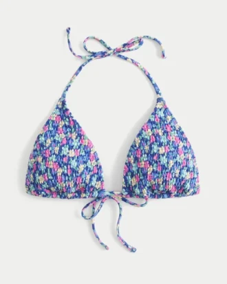 Gesmoktes Neckholder-Triangel-Bikini-Oberteil