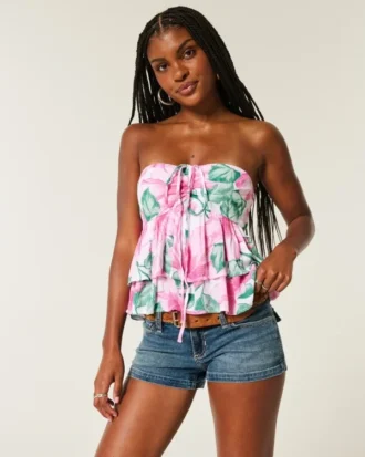 Gestaffeltes Babydoll-Oberteil mit Neckholder