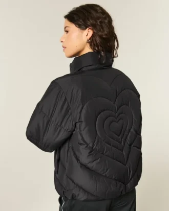 Gesteppte Pufferjacke mit Reißverschluss und Herz