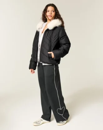 Gesteppte Pufferjacke mit Reißverschluss und Herz