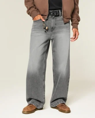 Gewaschene graue Super-Baggy-Jeans