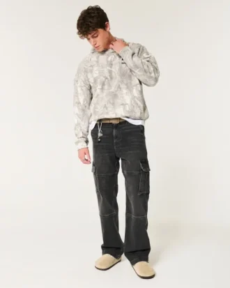Gewaschene schwarze Baggy-Cargohose