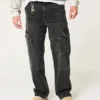 Gewaschene schwarze Baggy-Cargohose Gewaschene schwarze Baggy-Cargohose